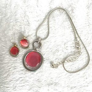 Silver and Coral/Pink necklace and earrings
